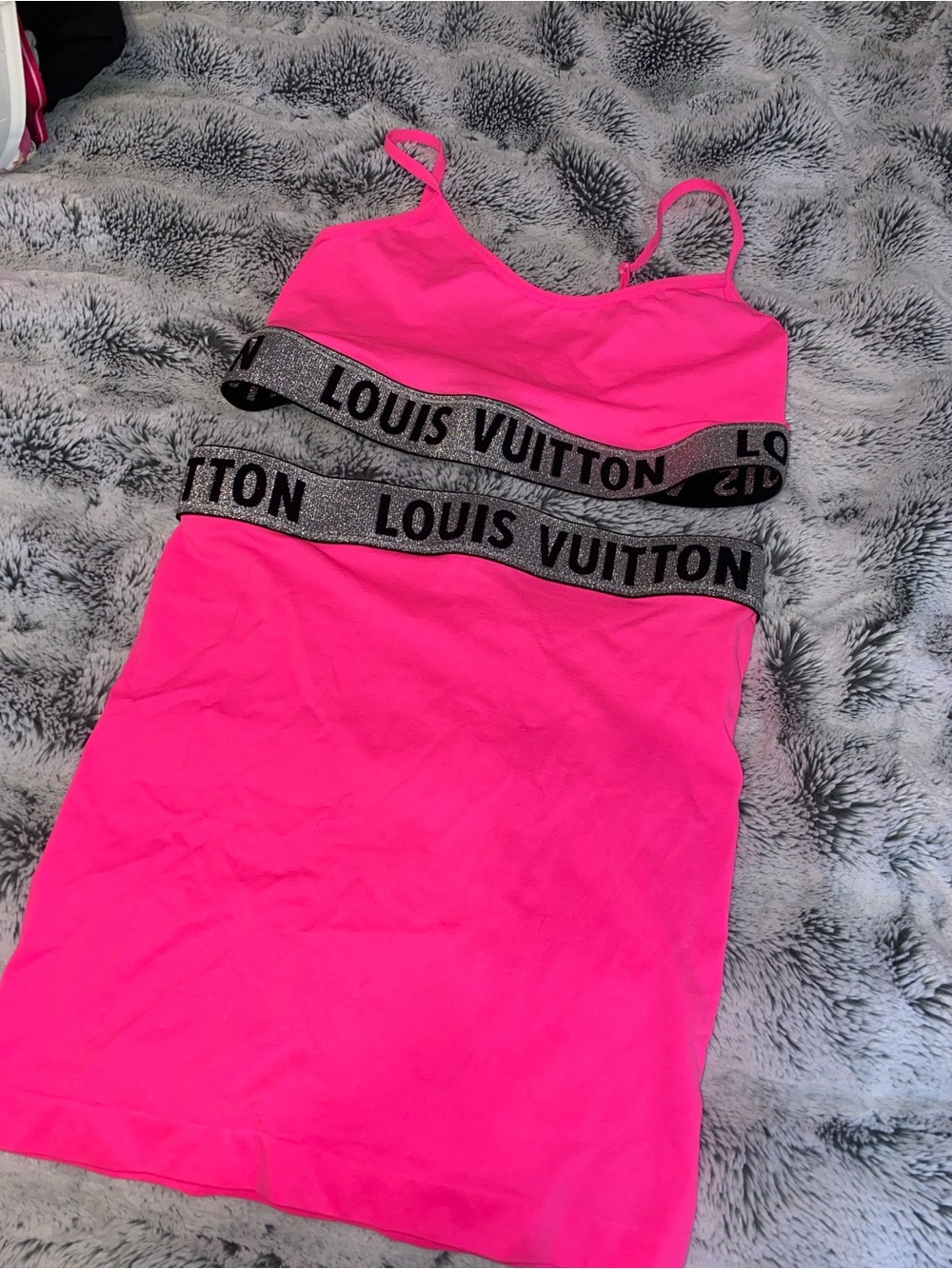 Louis Vuitton Neon Pink Logo Band Tank Dress